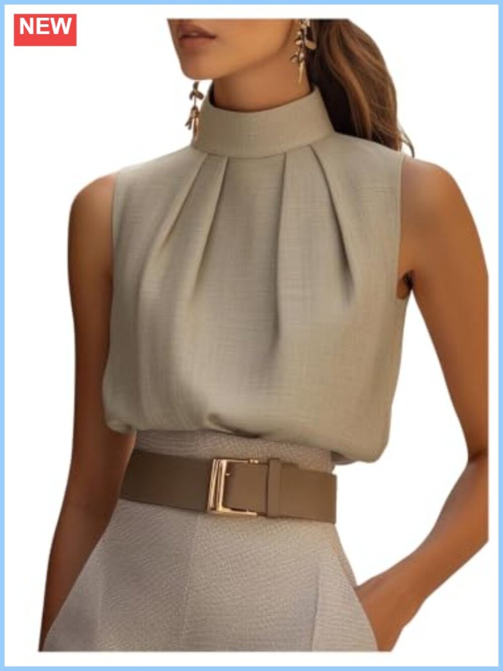 Mock Neck Pleated Sleeveless Blouse Dressy Tank Top